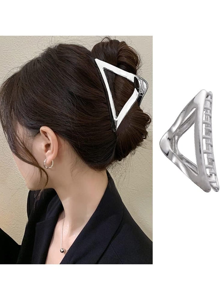 CLENEA Triangle Hair Claw Clips, Exquisite Metal Hair Clip Silver Geometry Designs Hair Jaw Clips Large Fashion Style Hair Clip for Thick/Thin Hair Accessories for Women Girls - Image 1
